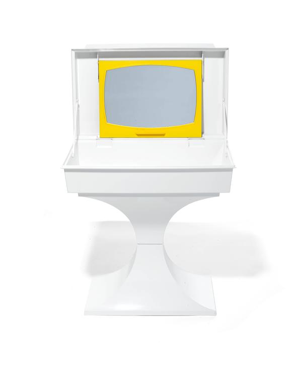 "POP" Child Vanity or Desk in White and Yellow Plastic with Mirror