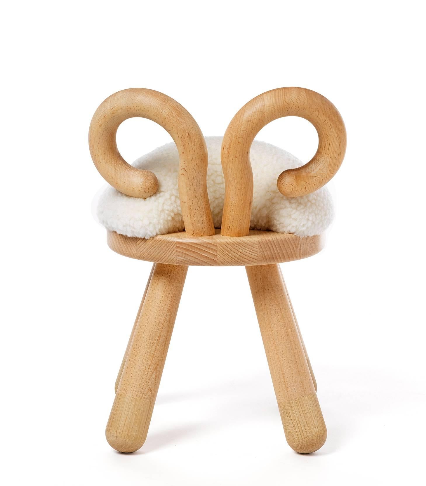 Dutch Sheep Chair by Takeshi Sawada for EO in Beech, Oak, and Faux Fur For Sale