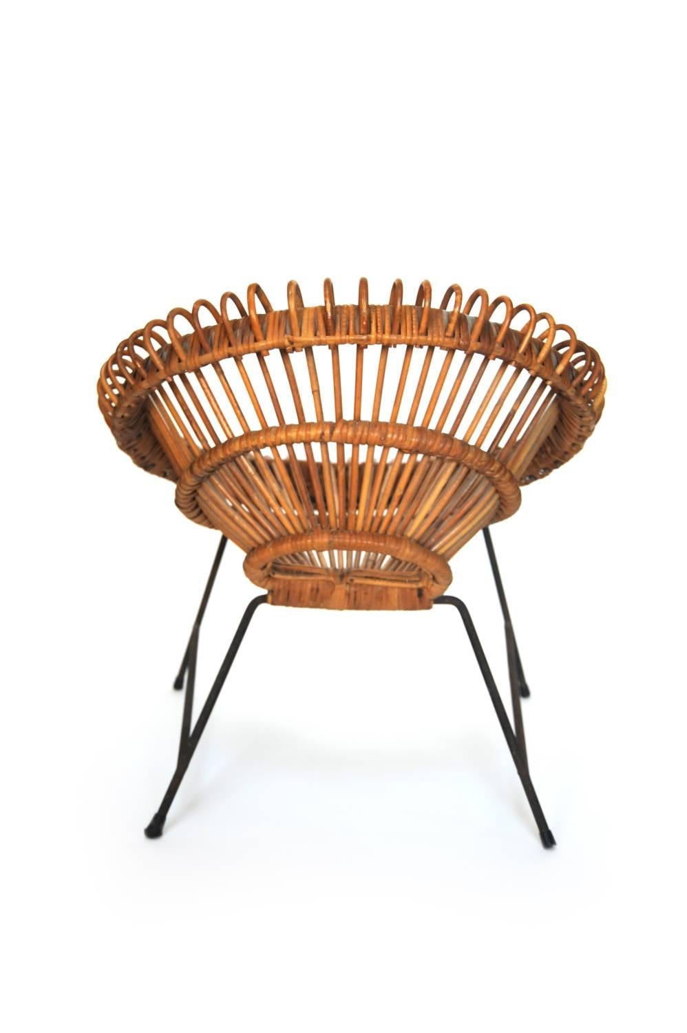 Mid-Century Modern Round Rattan Albini Child Chair, Italy, 1950s