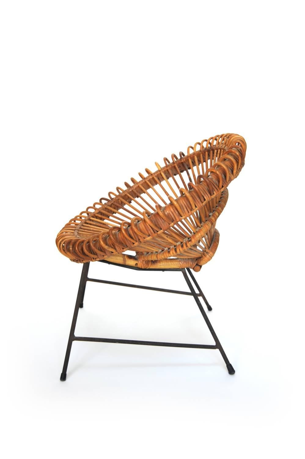 Round Rattan Albini Child Chair, Italy, 1950s

Attributed to Franco Albini
Vintage, Italy, 1950s
Rattan and Iron
H 23 in, W 20 in, D 13 in (seat: H 12.5 in)

From a private child chair collection