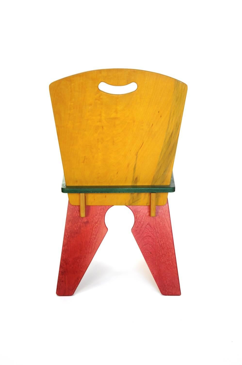 American Red Yellow Green Notch Chair, USA, 1980s For Sale