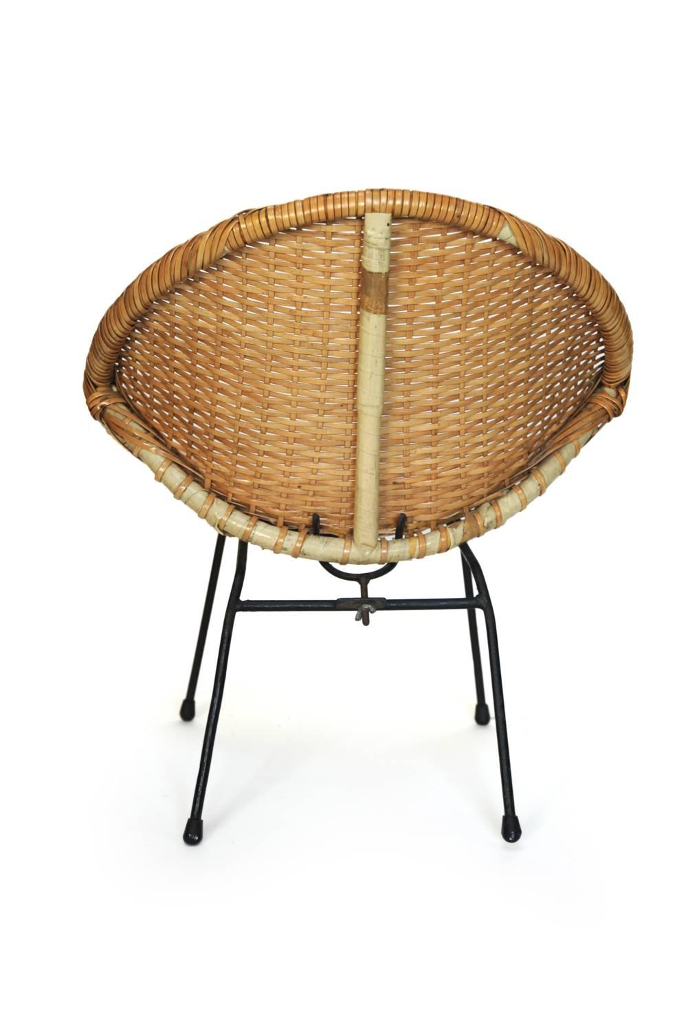 American Round Coated Rattan Child Chair with Iron Legs, USA, 1950s