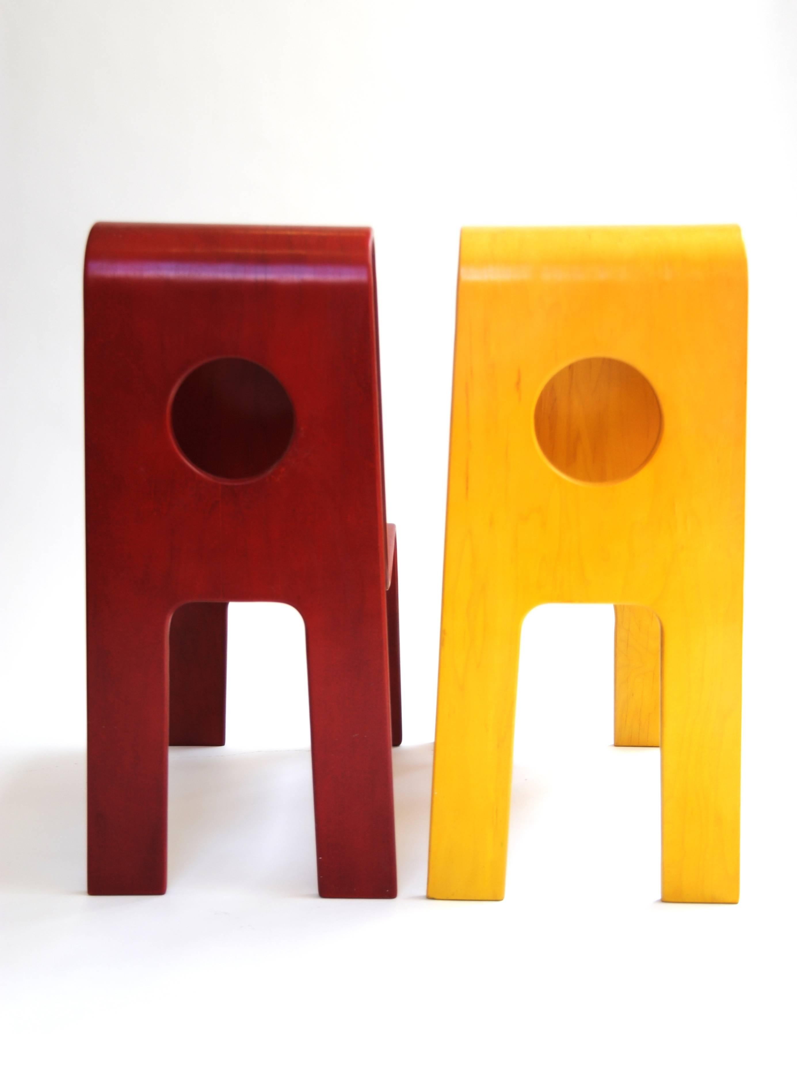 Finnish Kinder-Link Molded Maple Plywood Cut-Out Child Chair by Isku, Finland, in Red For Sale