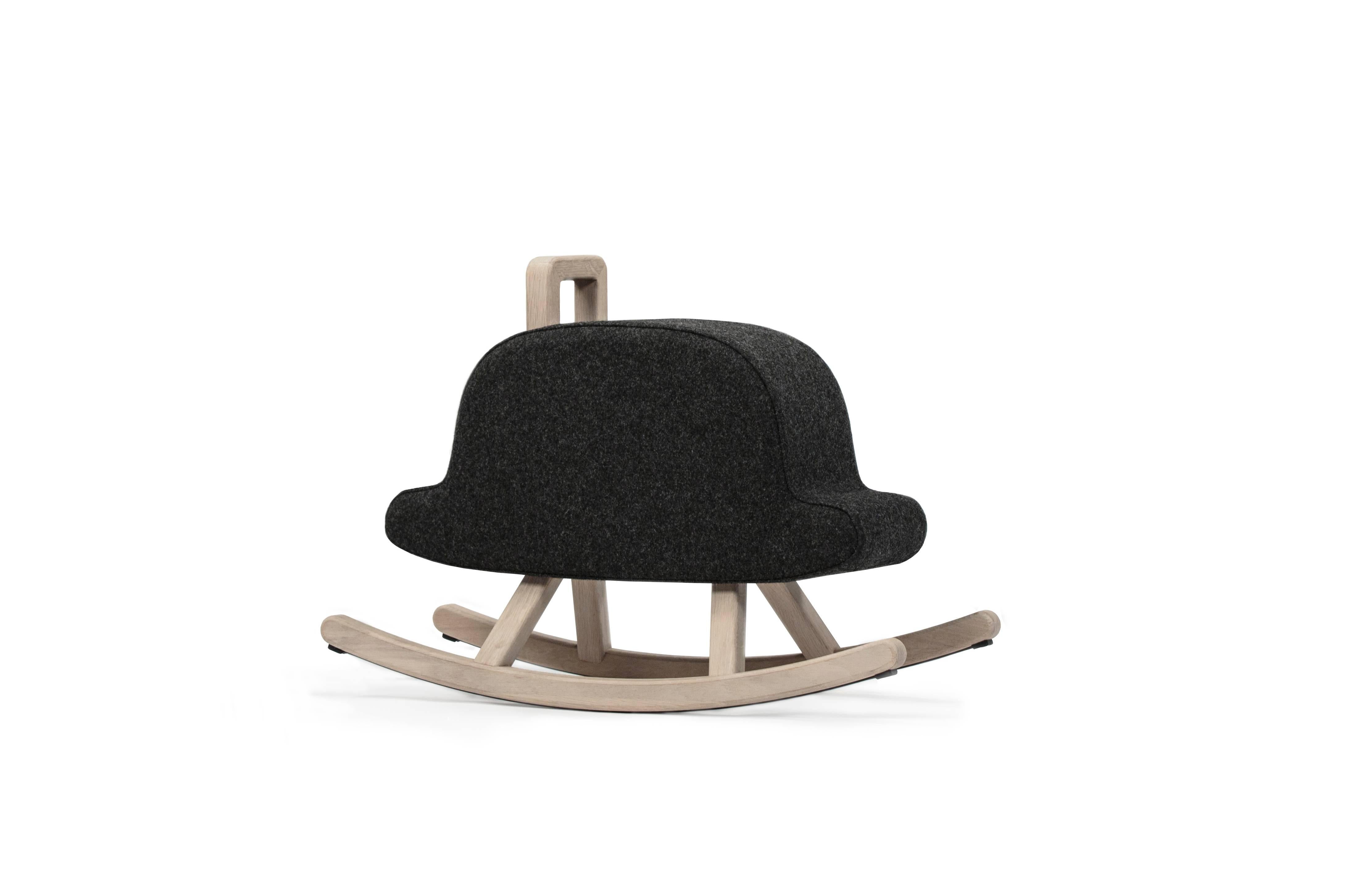 Iconic bowler hat child rocker by Maison Deux

Maison Deux
Contemporary, Netherlands, 2016
French oak, Kvadrat wool, rubber
Measures: L 27 in, seat H 15.75 in, D 10.5 in

Lead time 2-4 weeks if not in stock.
