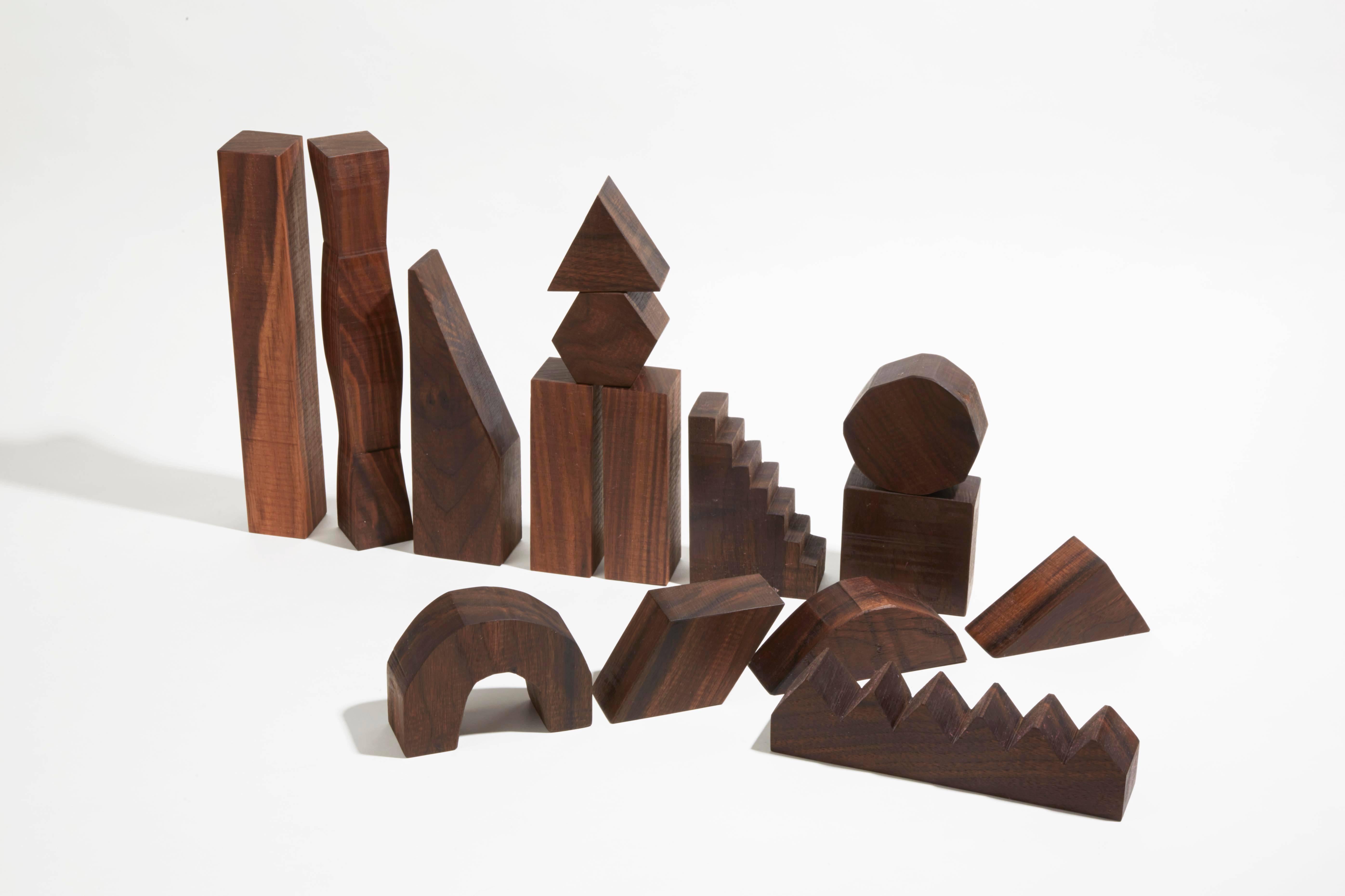 American Sculptural Walnut Building Blocks by Fort Makers For Sale