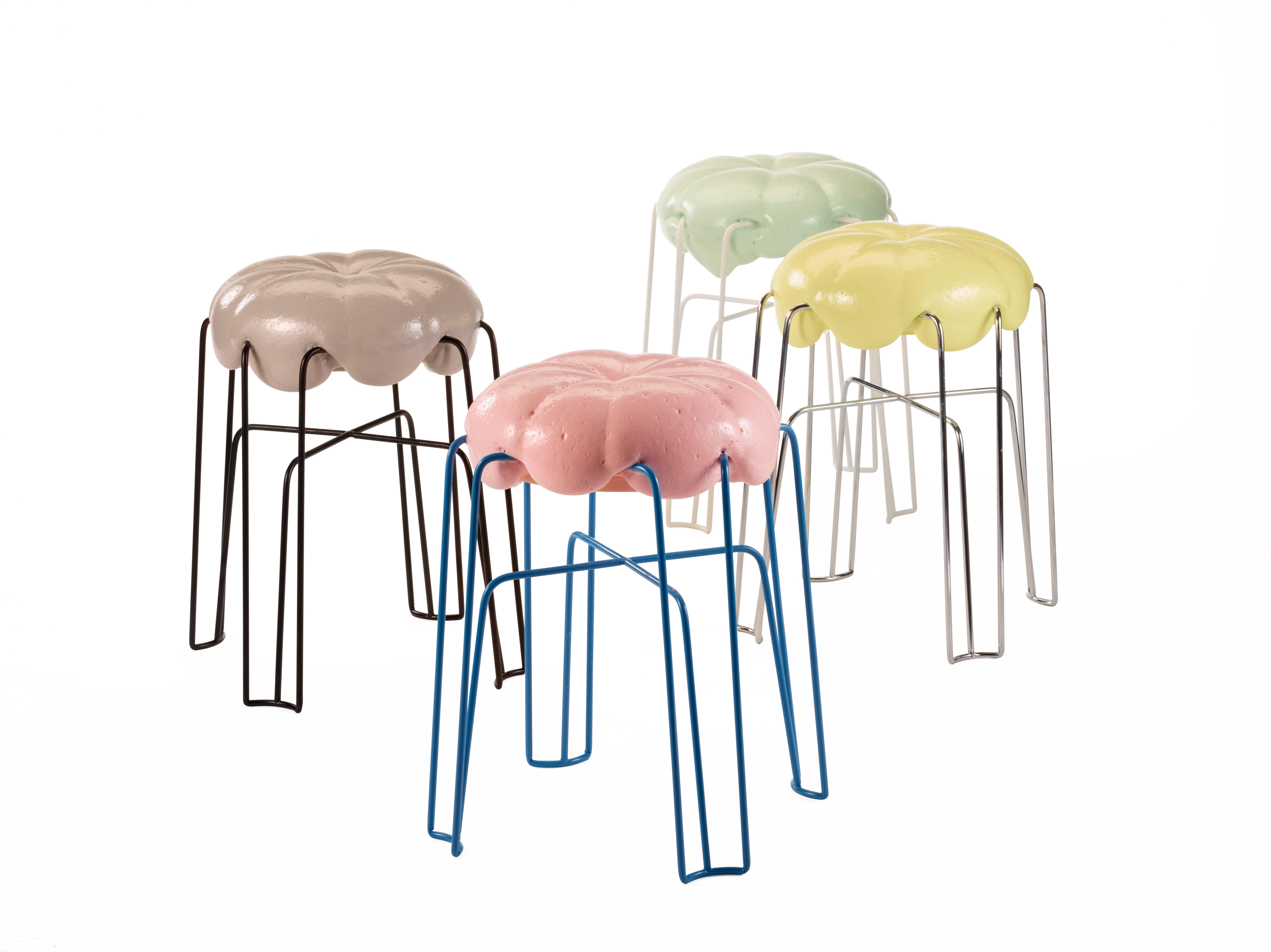 German Marshmallow Stool by Paul Ketz in Licorice Polyurethane Foam and Steel For Sale