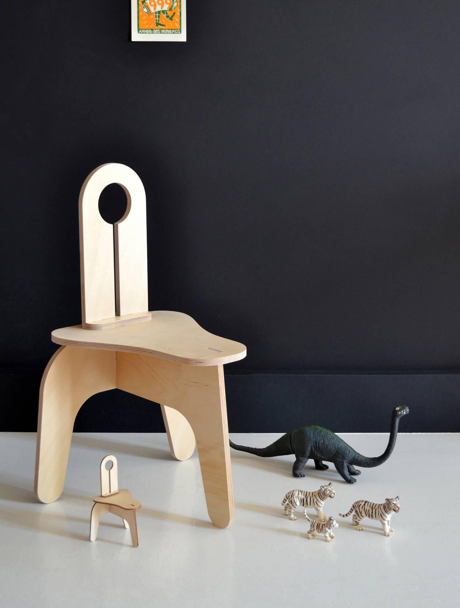 Western child chair by makémaké, Contemporary, France, 2017

Designed by makémaké
France, 2017
Finnish Birch Plywood, Hard-Coat Organic Oil Finish
flat-pack, self-assembly
Measures: H 21 in, W 14.25 in, D 15.75 in, seat H 12.5 in

Also