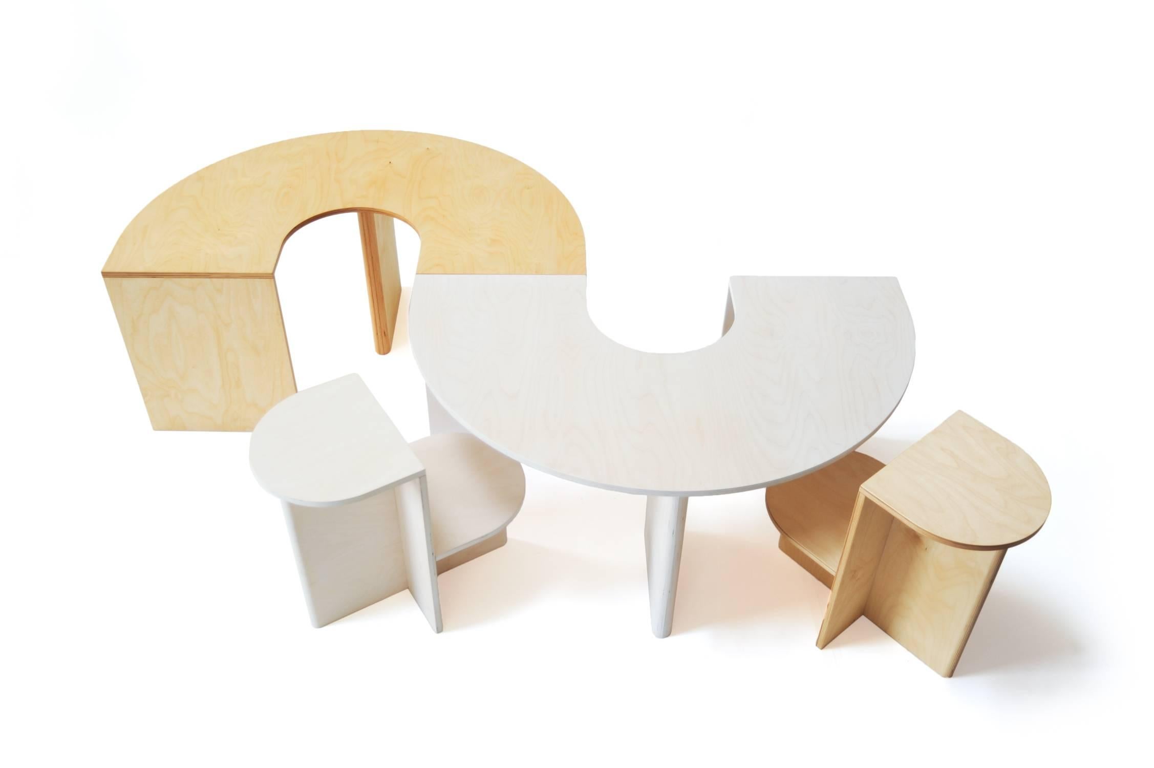 Lunar Table and Eclipse Chair Play Set by Kinder Modern in Pure Birch Plywood In Excellent Condition For Sale In New York, NY
