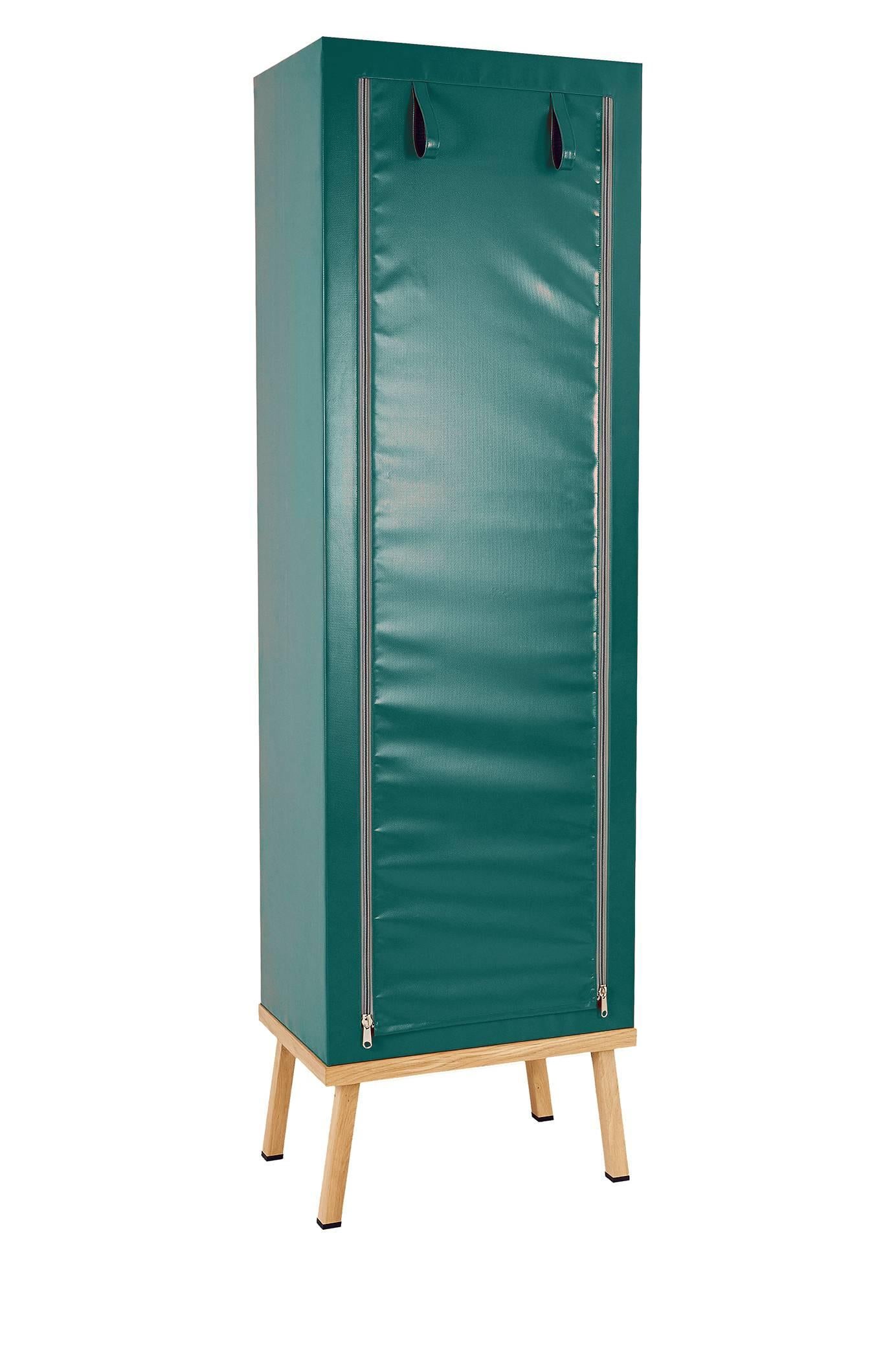 Visser and Meijwaard Truecolors cabinet in green PVC cloth with zipper opening

Designed by Visser en Meijwaard 
Contemporary, Netherlands, 2015
PVC cloth, oakwood, rubber
Measures: H 78.75 in, W 23.75 in, D 15.75 in 

Lead time 8-10 weeks.