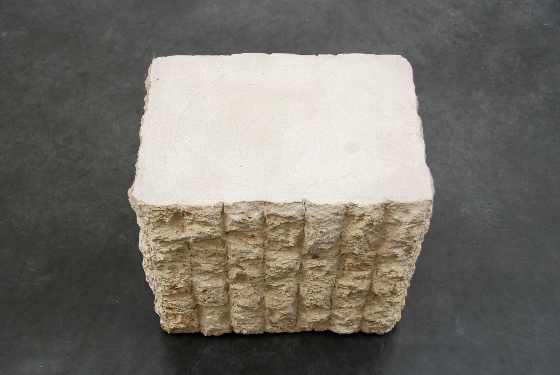 Brutalist End or Side Table in Travertine
