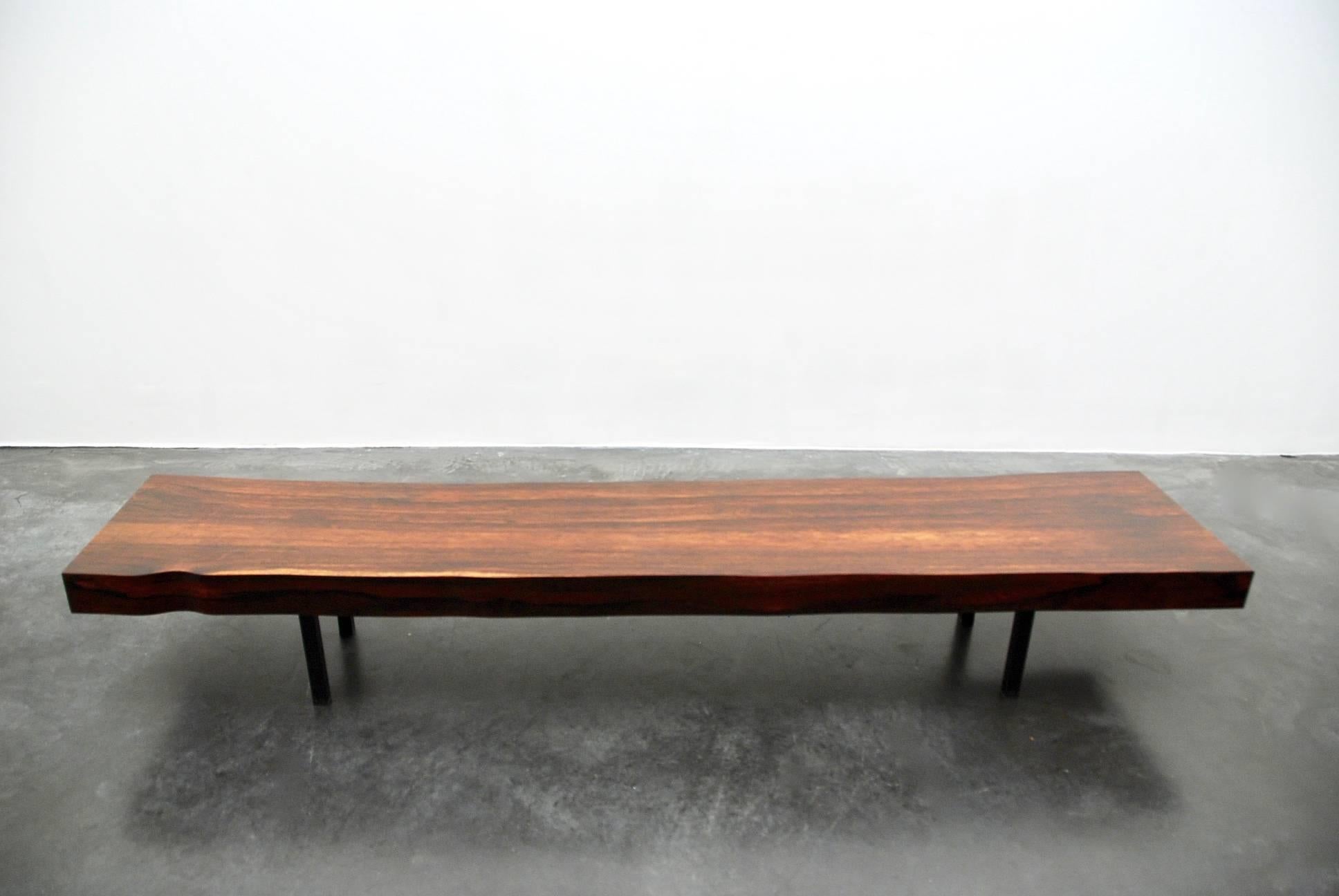 Very nice and rare coffee table designed by Alfred Hendrickx for Belform, model nr 622 in Belform catalog, Belgium, 1950s.
Plating of rosewood on black lacquered metal feet, all original condition.