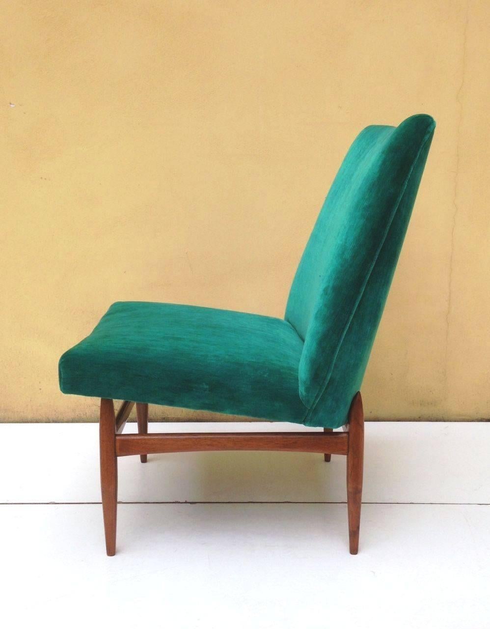 Danish 1960s Refined Pair of Chairs in Green Fabric For Sale