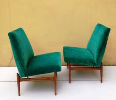1960s Refined Pair of Chairs in Green Fabric