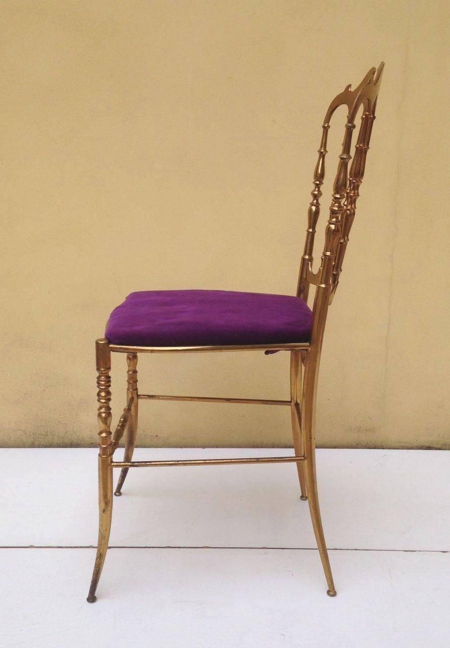 Italian 1950s Set of Four Chiavarine Chairs in Brass For Sale