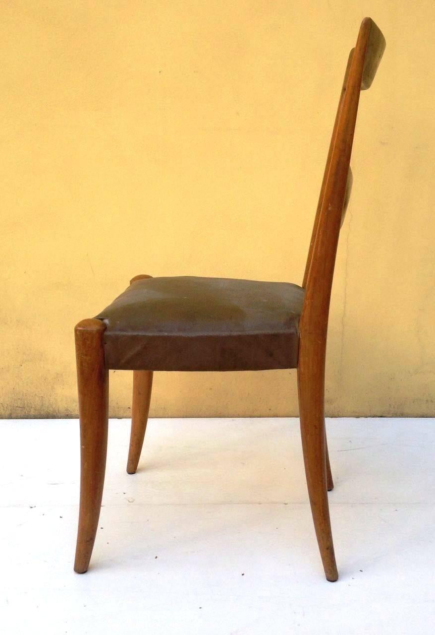 Elegant set of chairs attributed to Atelier Borsani Varedo. 
The chairs are in very good conditions but the seat needs to be recovered.
