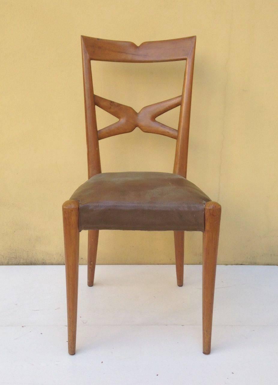 1940s Set of Six Chairs Attributed to Atelier Borsani In Excellent Condition For Sale In London, GB