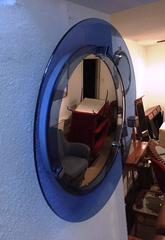 1960s Slightly Concave Blue Round Mirror by Veca