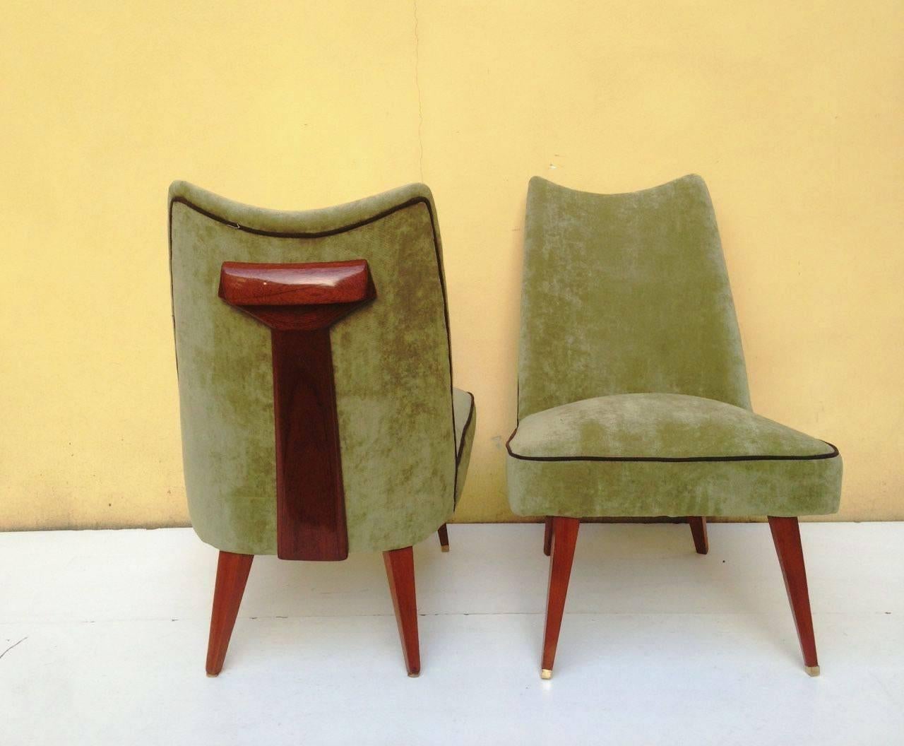 Italian 1940s Unique Pair of Side Chairs Attributed to Melchiorre Bega 