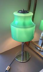 1970s Table Lamp with Green Glass Shade Attributed to Vistosi