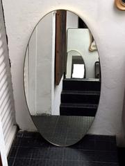 1950s Elegant Large Oval Mirror with Brass Frame
