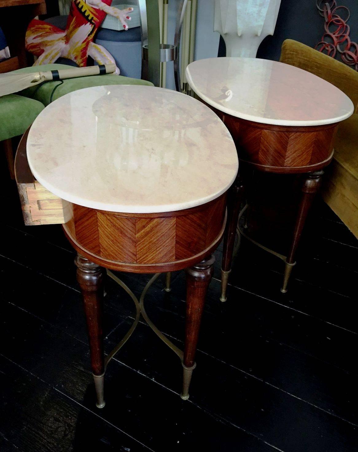 Brass 1950s Pair of Bedside or Side Tables in the Style of Paolo Buffa  For Sale