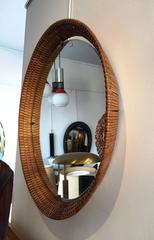 1950s Elegant Round Rattan Mirror