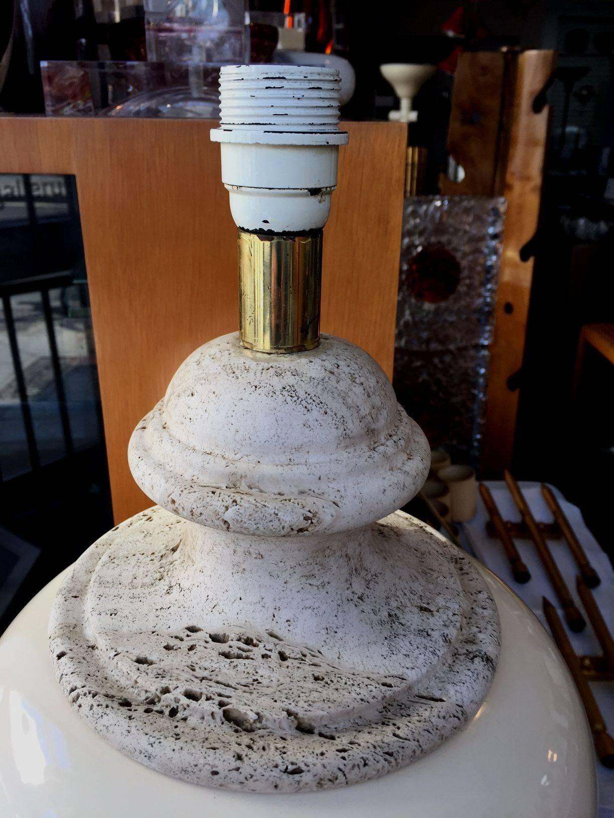 Late 20th Century 1970s Very Large Lamp Base in Ceramic and Travertine For Sale