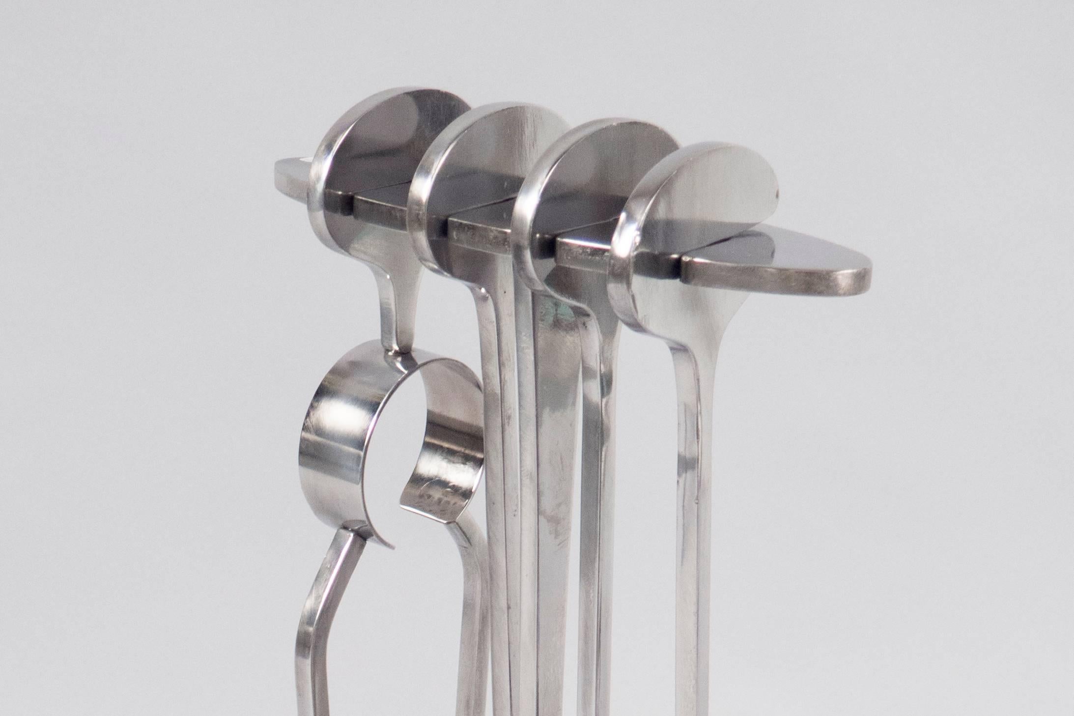 Mid-Century Modern Polished Steel Fire Tool Set, France, 1970 For Sale