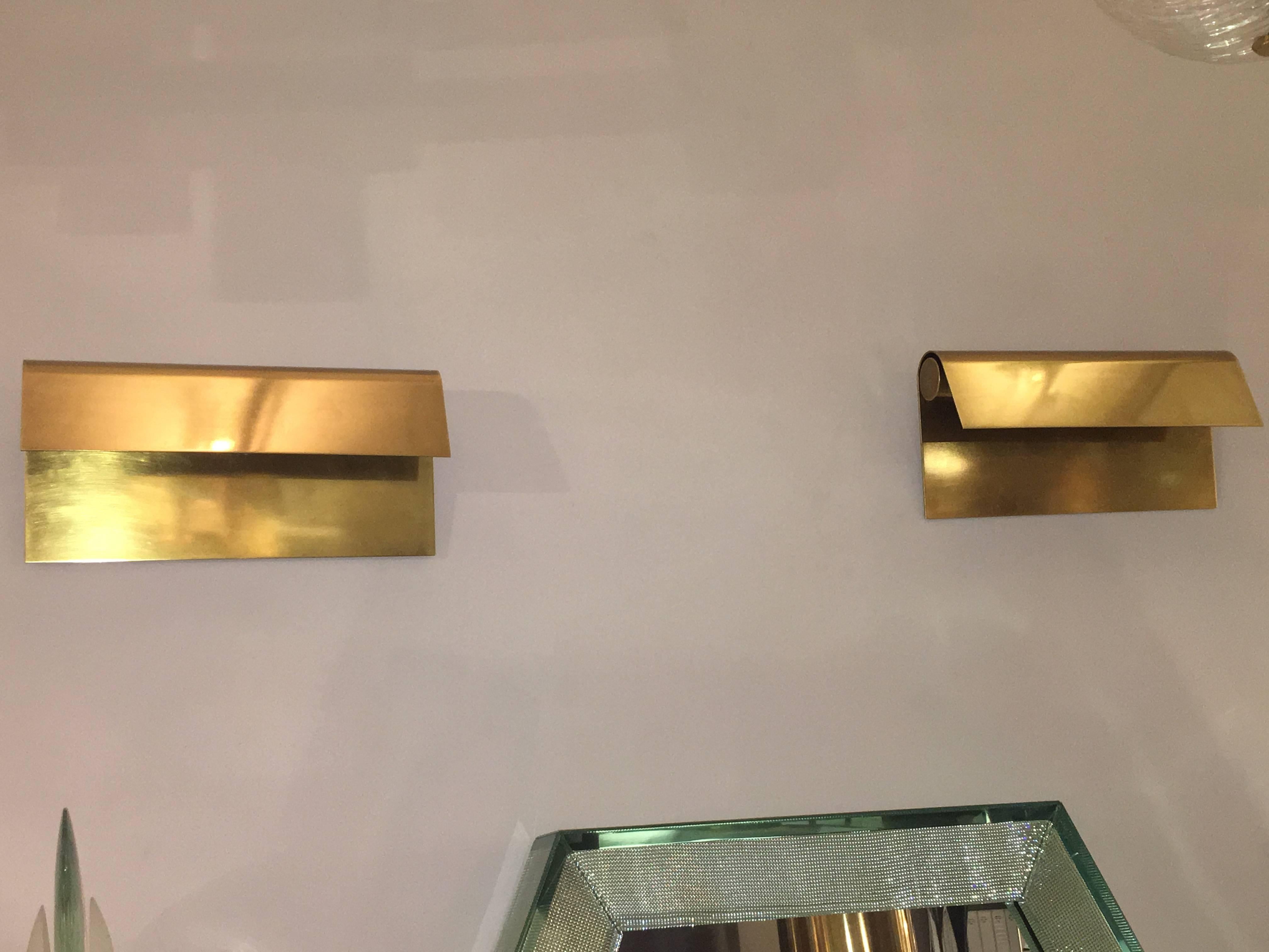 Belgian Pair of Polished Brass Sconces by Christophe Gevers, Belgium, circa 1975