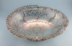 Irish George III Sterling Silver Pierced Oval Basket with Handle, Dublin, 1775