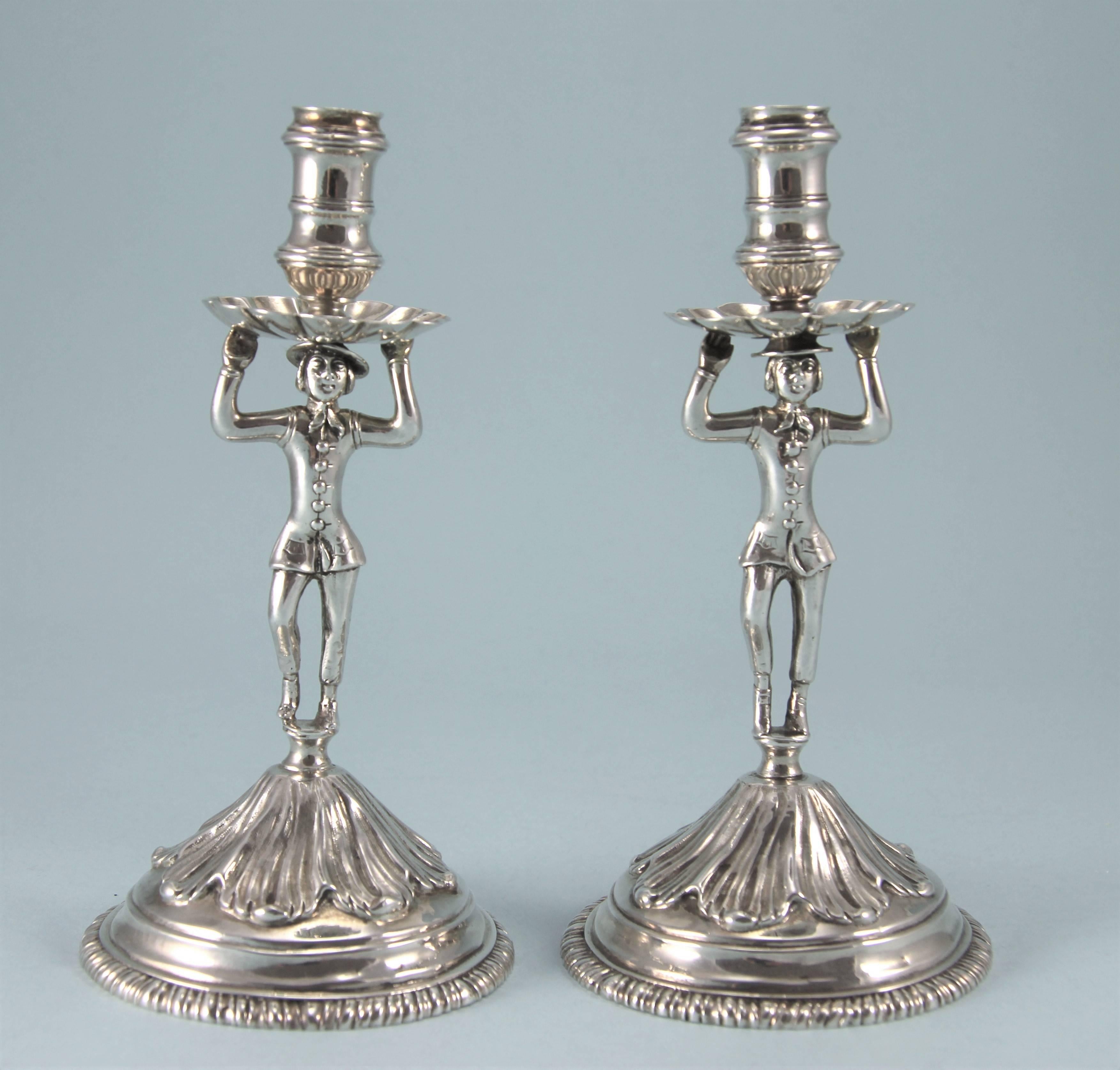 English George II Rare Sterling Silver Sailor Tapersticks by Peter Werritzer For Sale