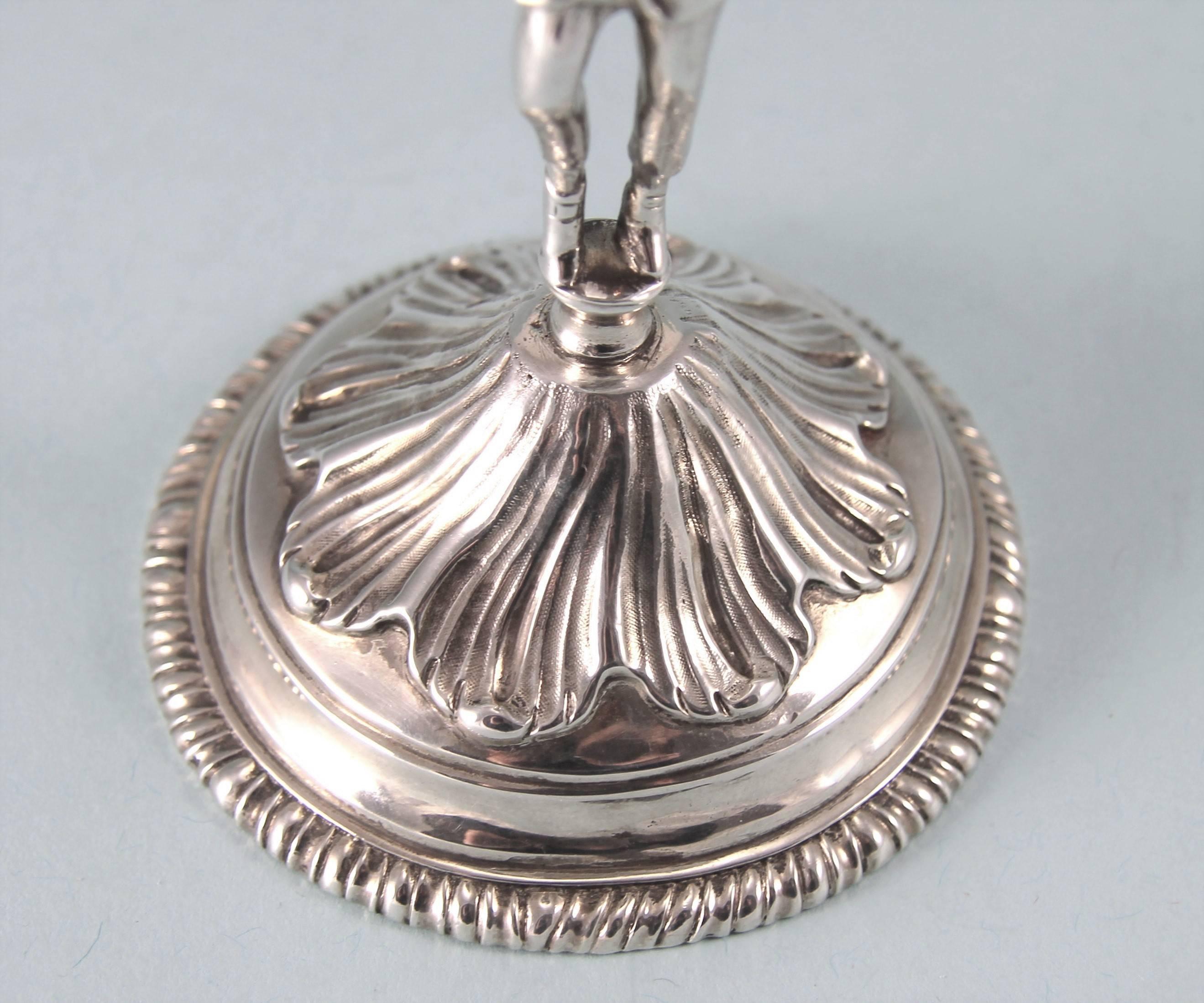 George II Rare Sterling Silver Sailor Tapersticks by Peter Werritzer For Sale 2
