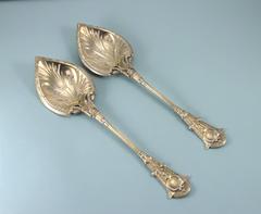 Victorian Pair of Parcel-Gilt Elkington Serving Spoons, London, 1872