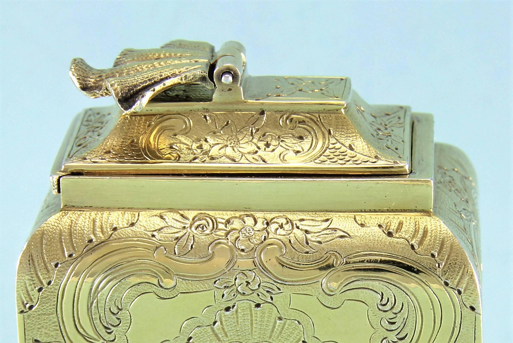 English Robert Garrard I. George III Silver Gilt Tea Caddy, London, 1815 For Sale