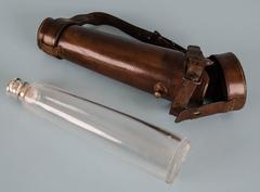 Victorian Saddle Flask with Leather Holster, London, 1875