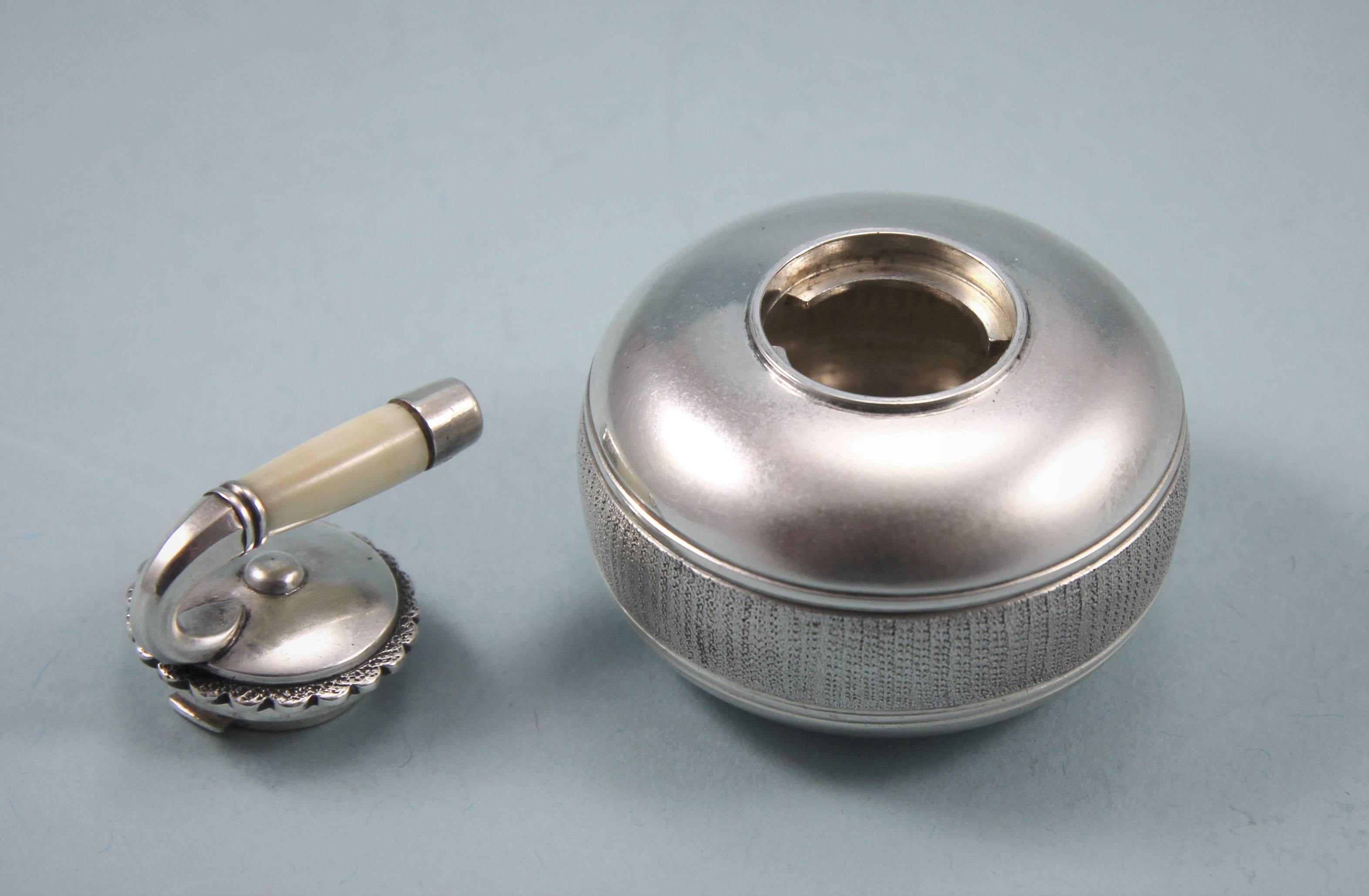 English Victorian Cased Novelty Box in the Form of a Curling Stone with Ivory Handle For Sale
