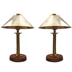 Pair of Ship
s Stateroom Brass Table Lamps, Mid-Century