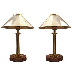 Pair of Ship's Stateroom Brass Table Lamps, Mid-Century