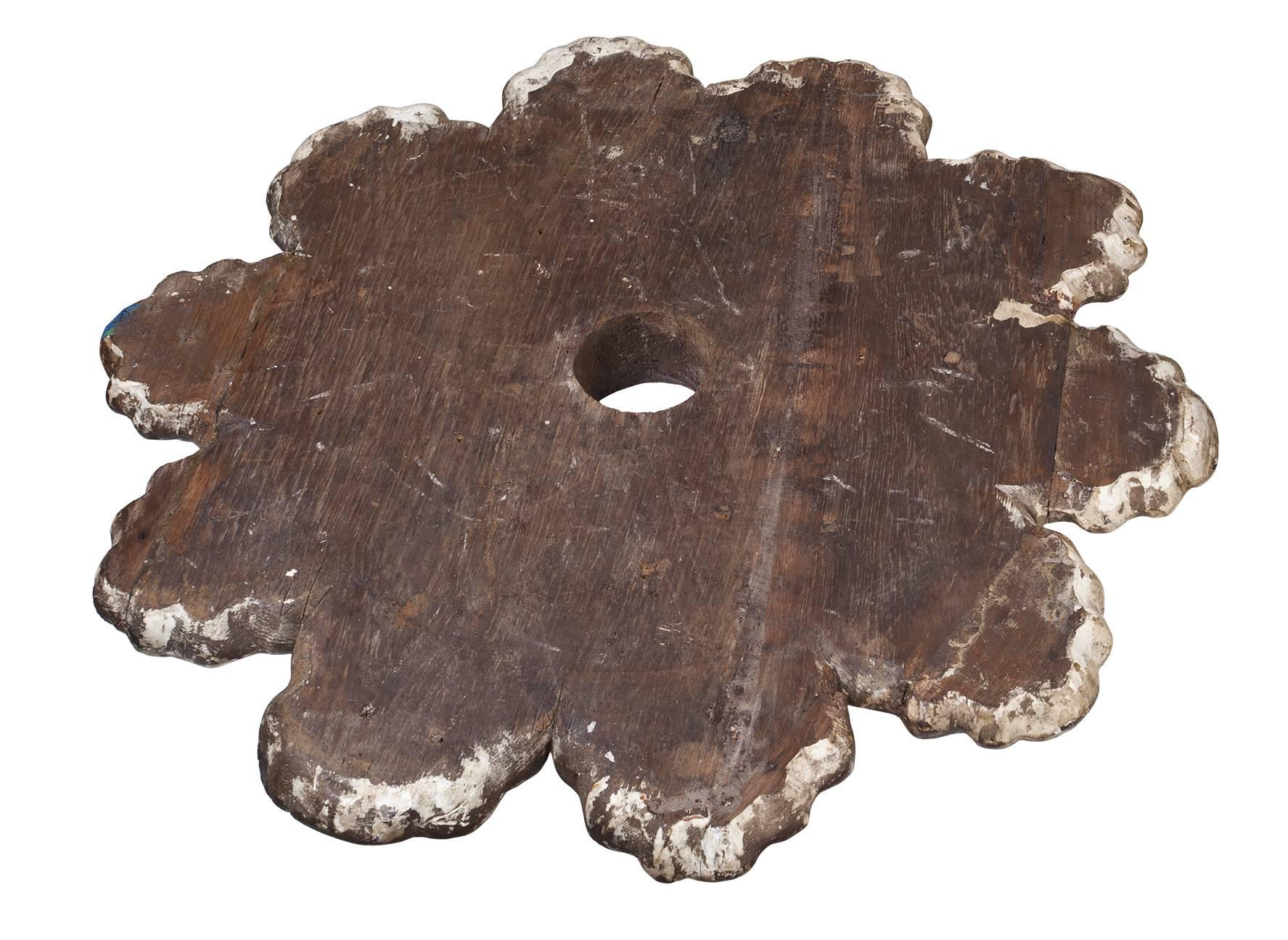 Set of Three Large Carved Wooden Ceiling Medallions with Original Paint 3