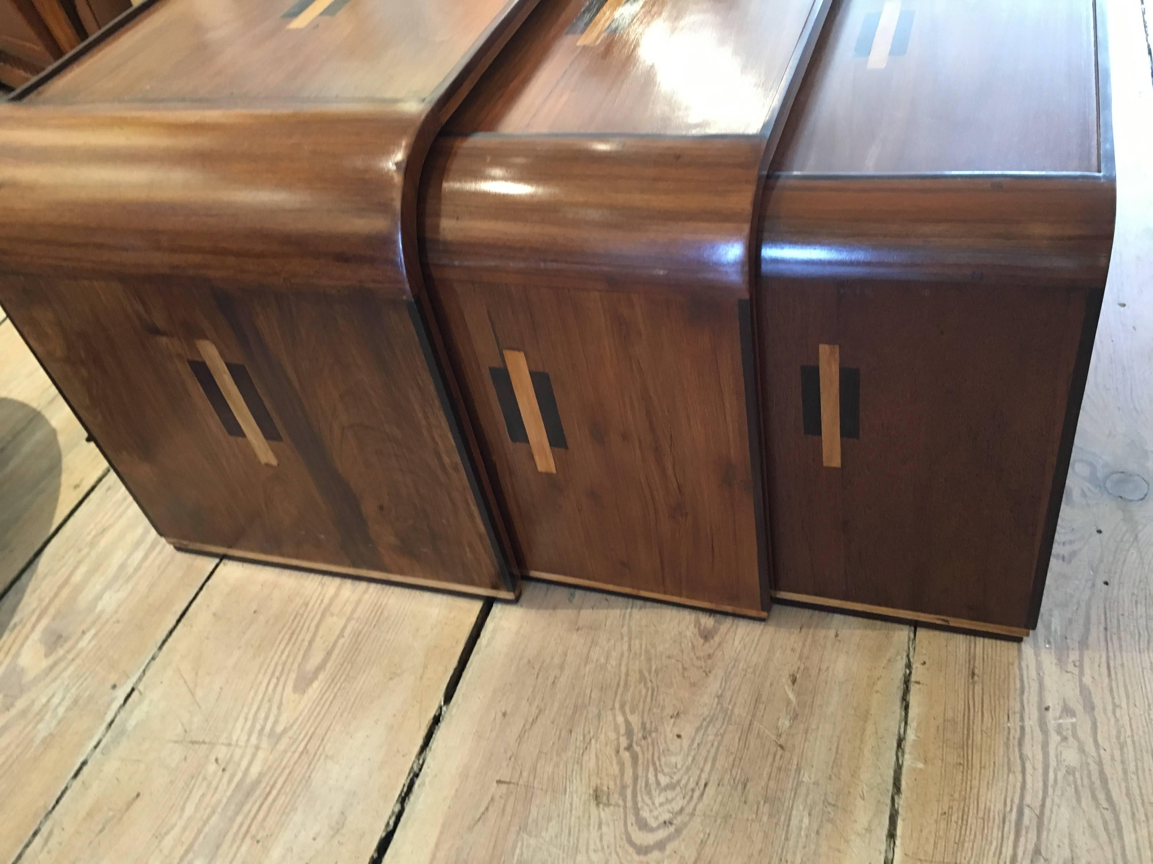 Mid-20th Century Art Deco Nesting Tables with Inlay, 1940s