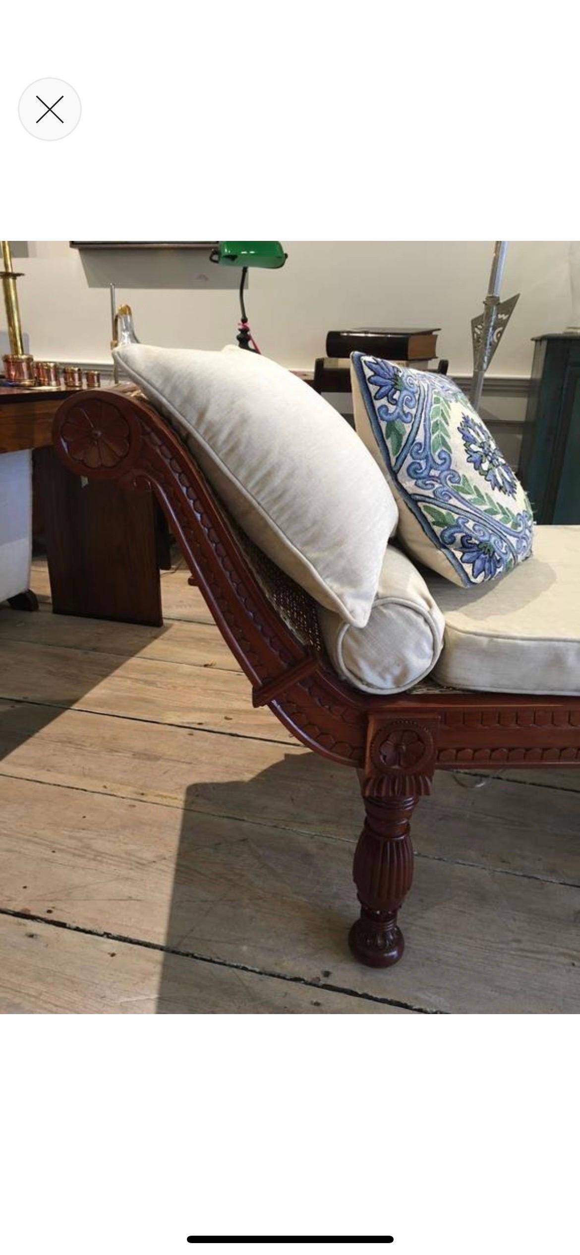 Carved Mahogany and Caned Recamier or Daybed with Cushion For Sale 7