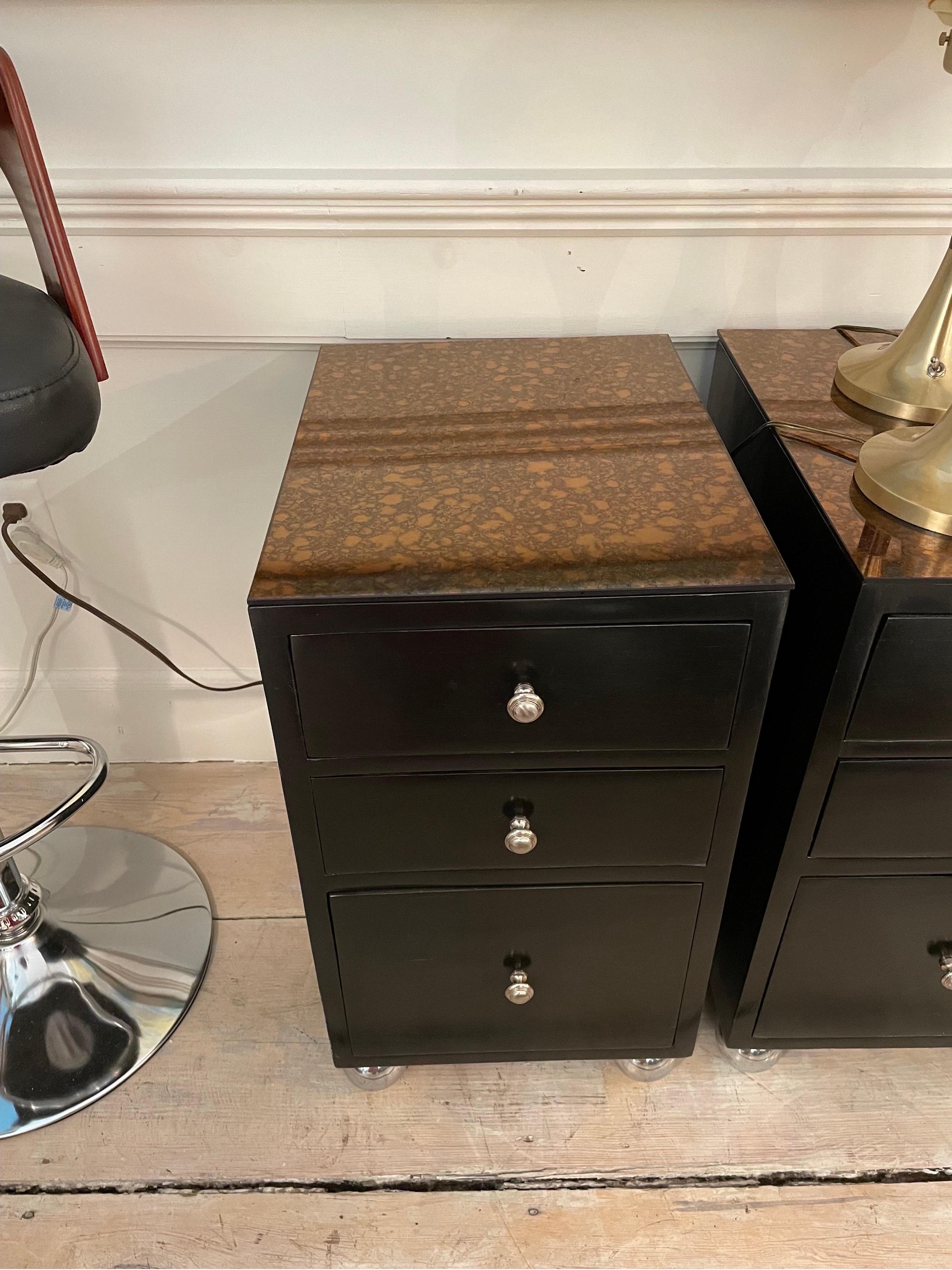 Pair of Ebonized Rosewood and Chrome Mid-Century Modern Side or End Tables For Sale 3
