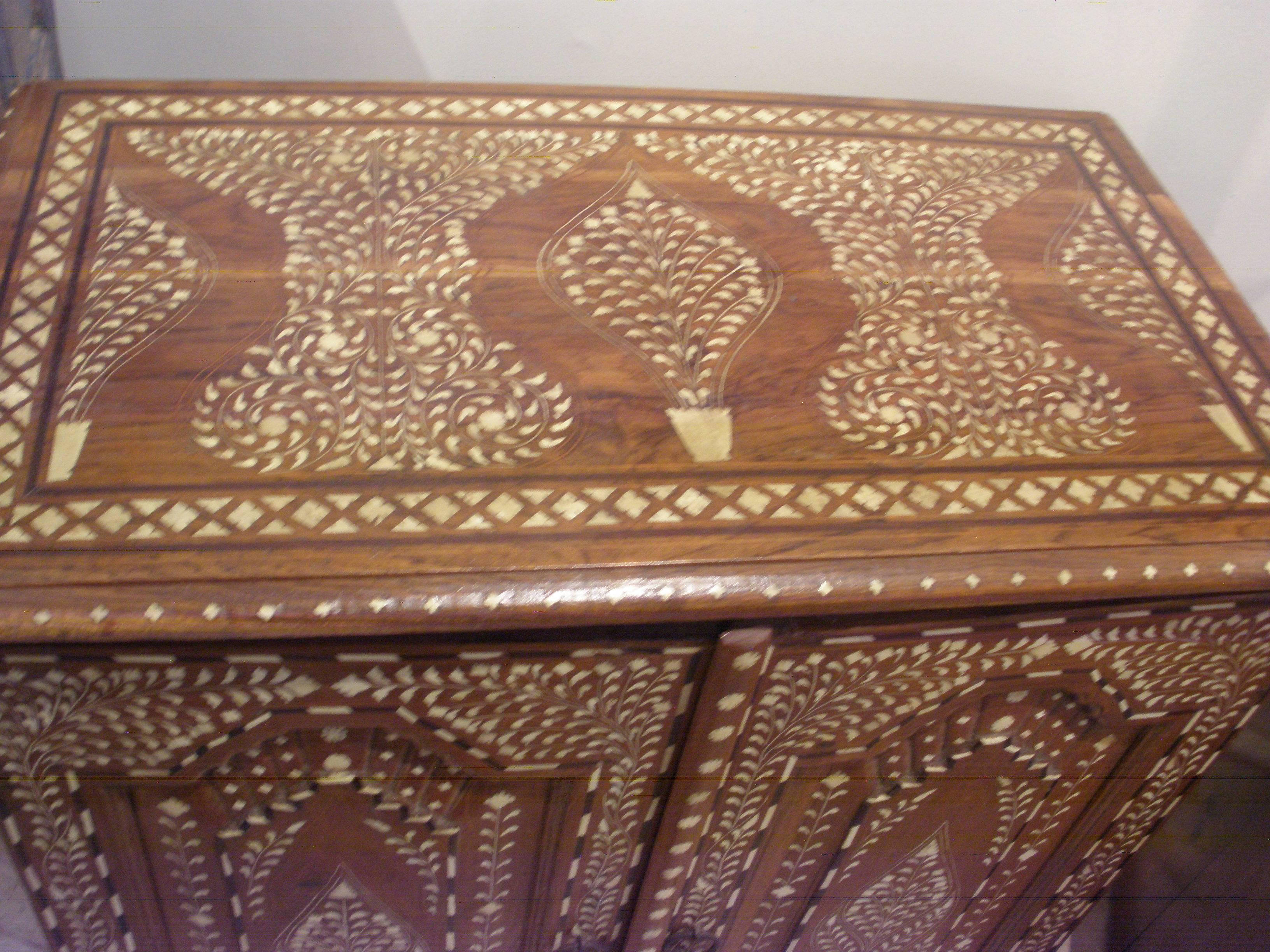 Intricately Inlaid Bone and Teak Cabinet In Excellent Condition In Nantucket, MA