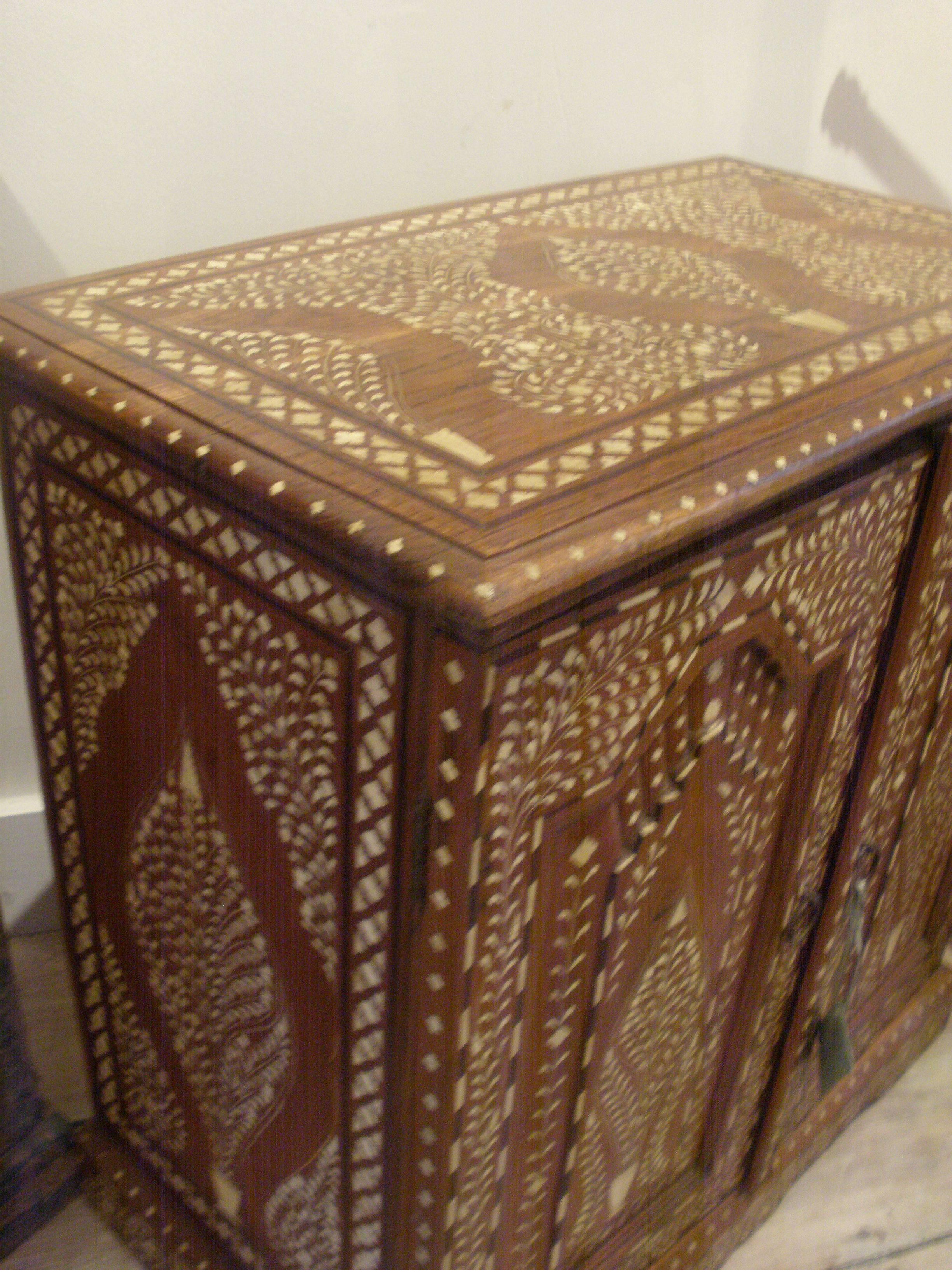 Indian Intricately Inlaid Bone and Teak Cabinet