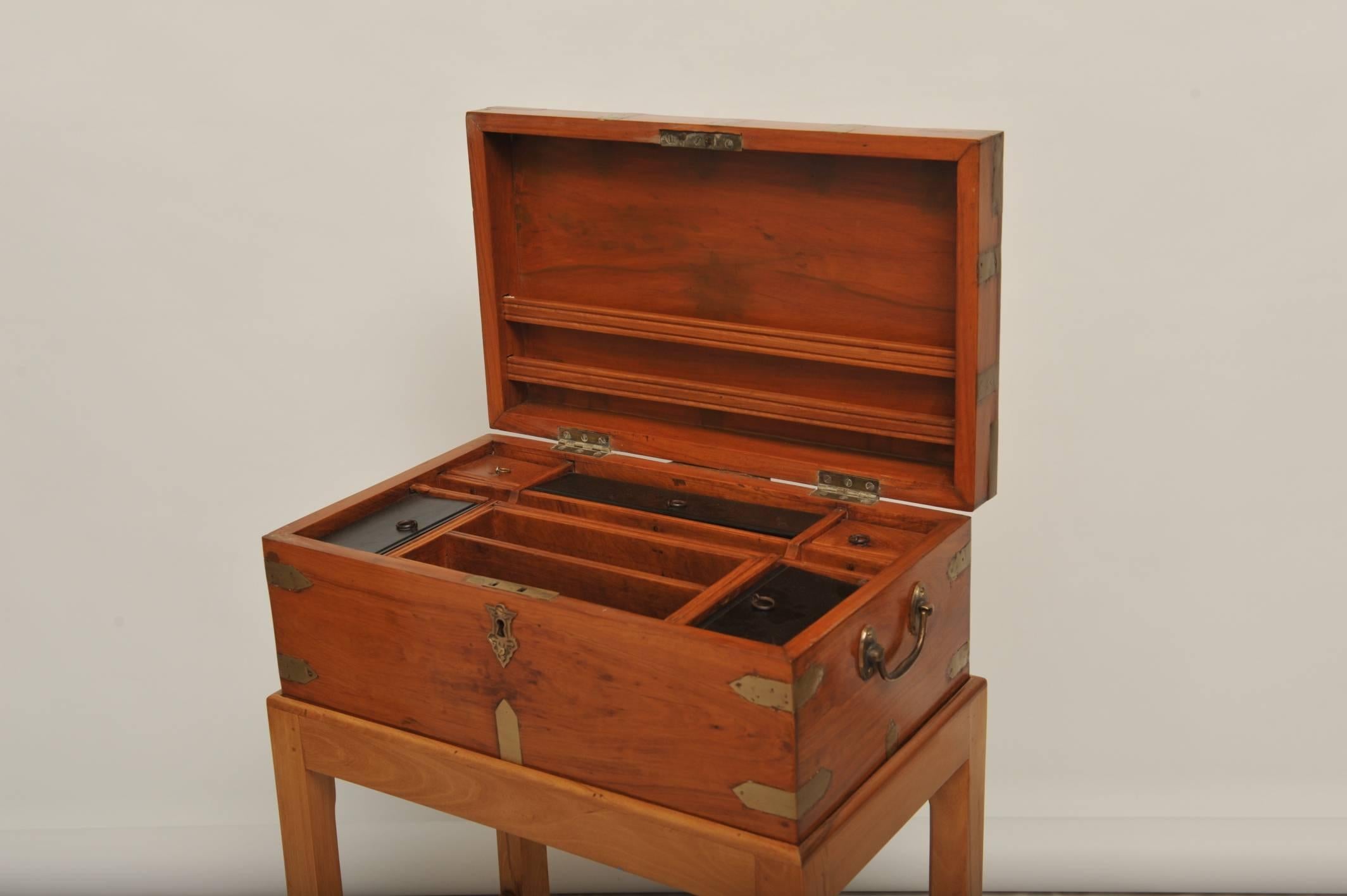 Late 19th Century British Campaign Satinwood Officer's Chest on Custom Stand 1