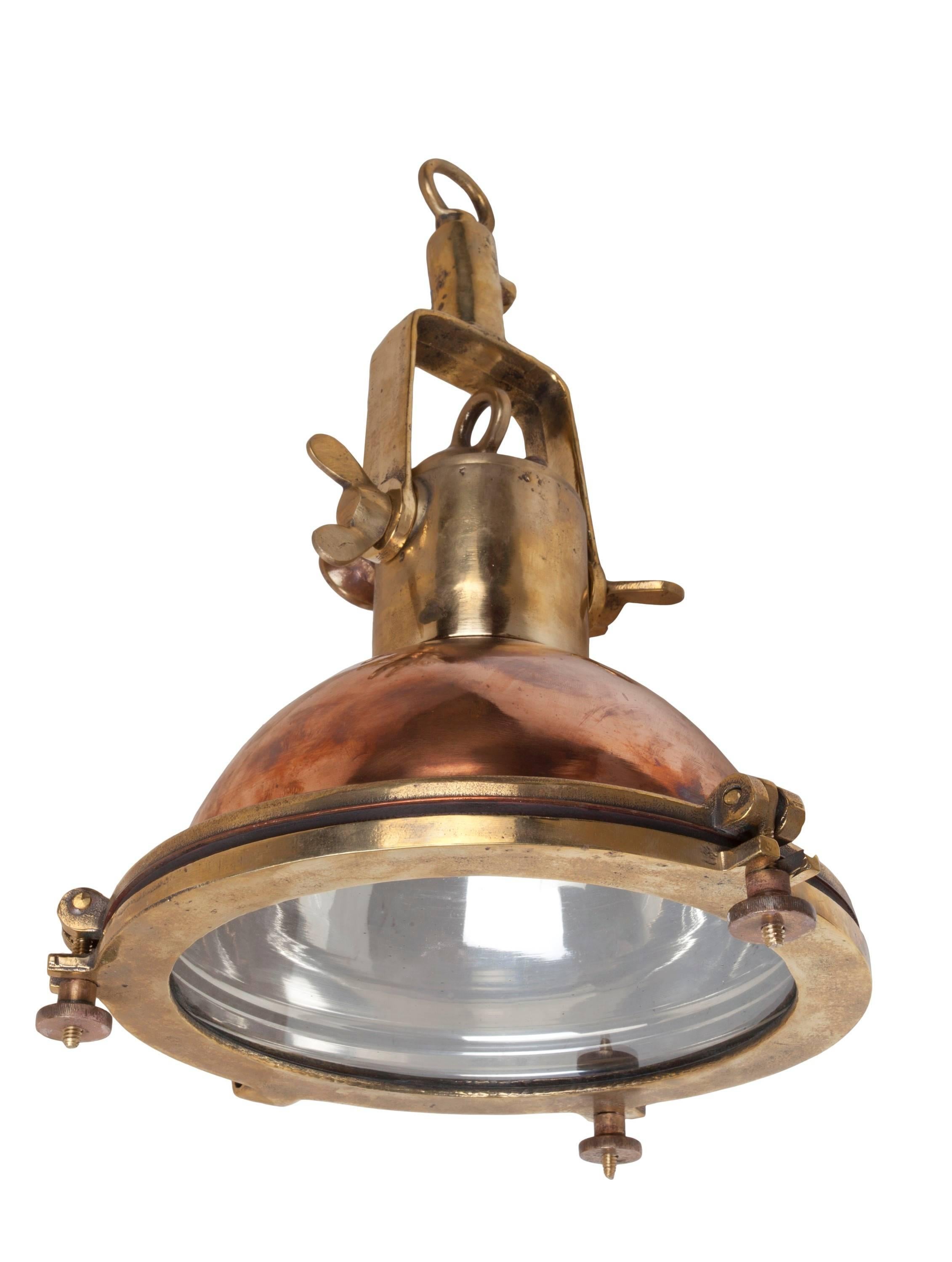 Pair Mid-Century Brass and Copper Ship Light 1