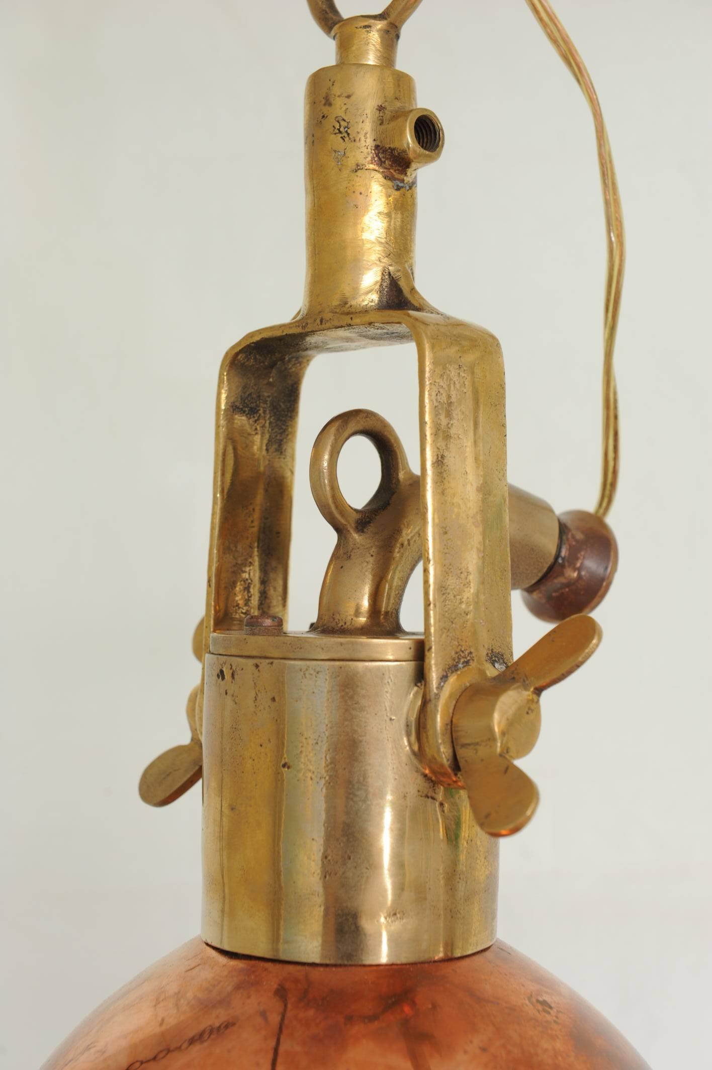 Pair Mid-Century Brass and Copper Ship Light In Excellent Condition In Nantucket, MA