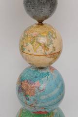 Vintage Earth and Moon Globes Converted to Floor Lamp with Chart Shade
