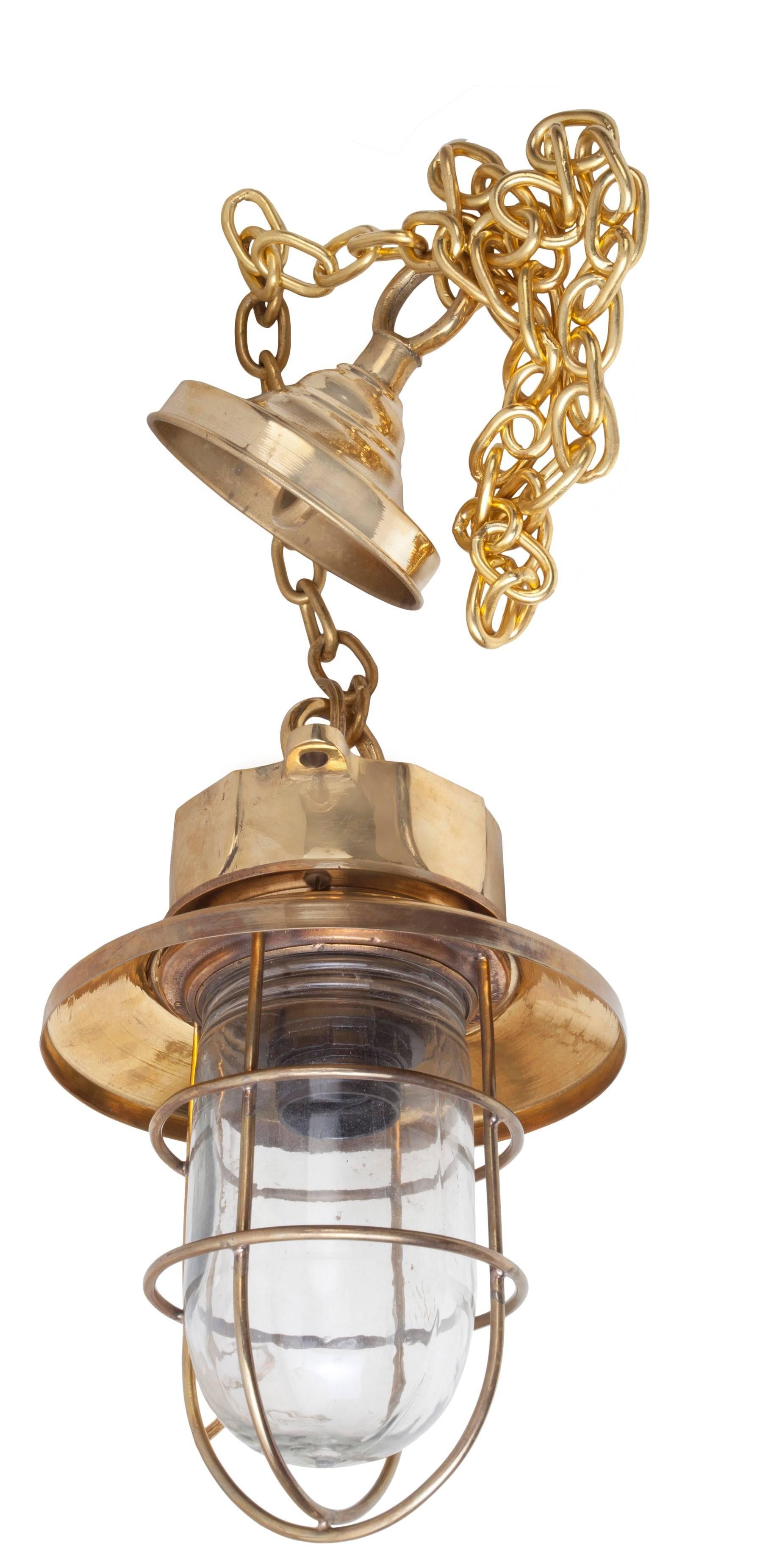 Industrial Pair of Brass Passageway Lights from Mid-Century Ship