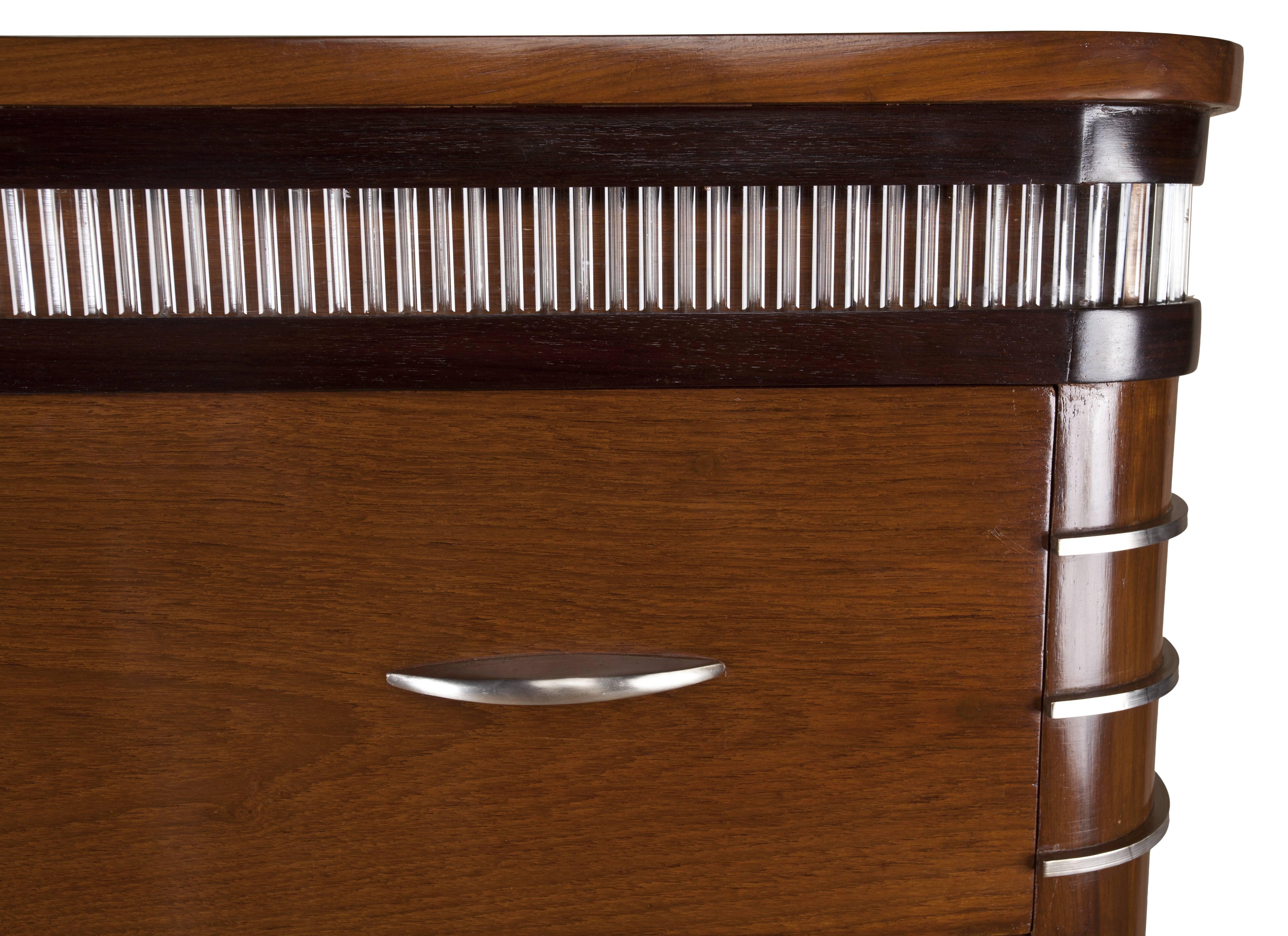 Art Deco Spectacular Deco Period Chest of Drawers with Glass Inlay and Chrome Details